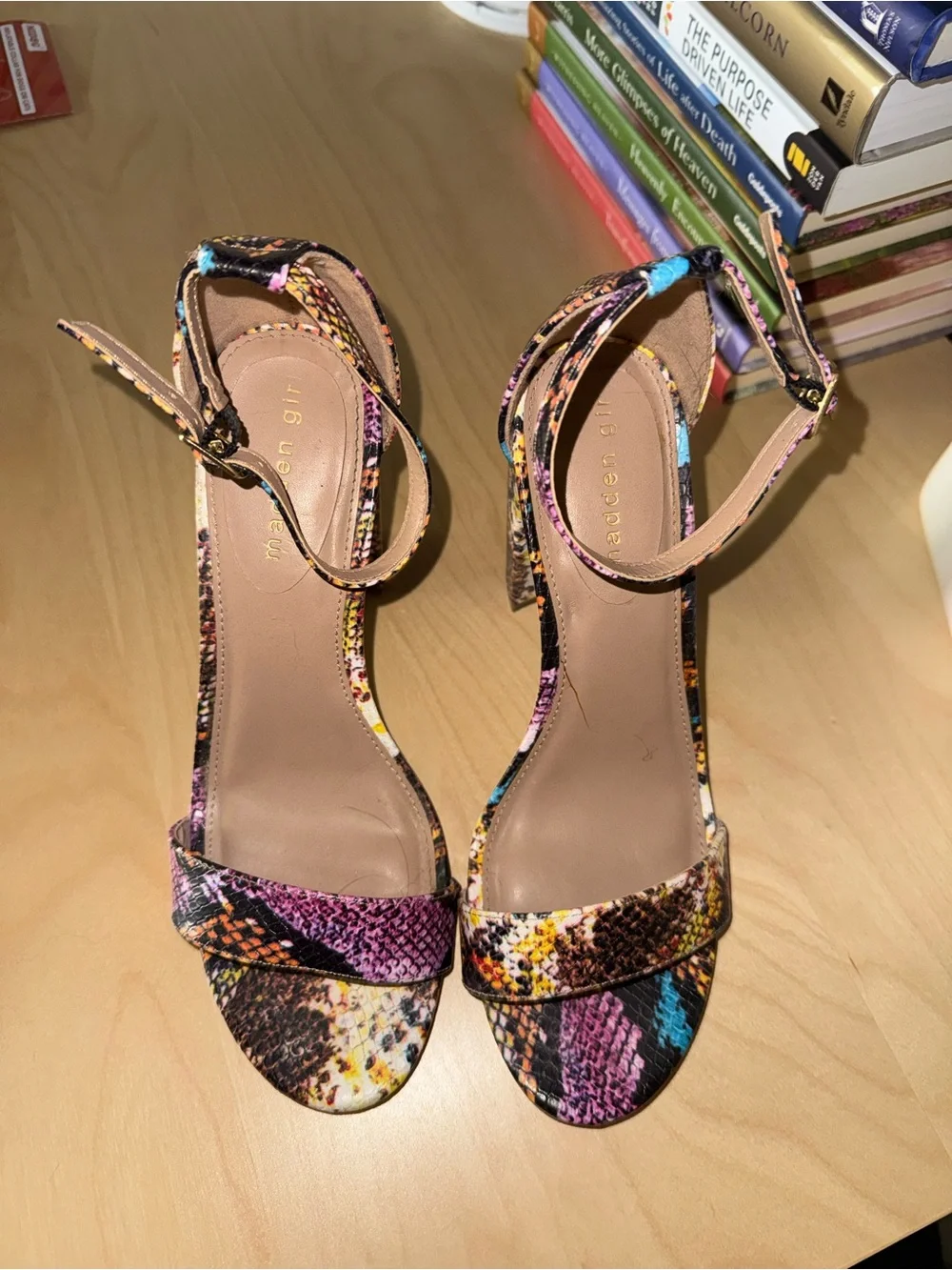 Multicolor Snake-Print Block Heels